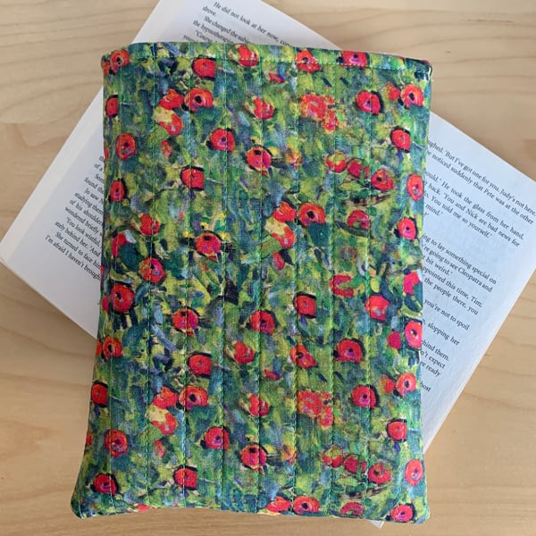 Klimt Field Of Poppies Design Quilted Fabric Book Sleeve - Paperback Size