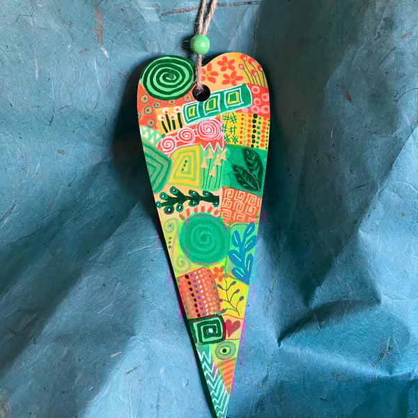 Spring colours hand painted abstract wooden heart