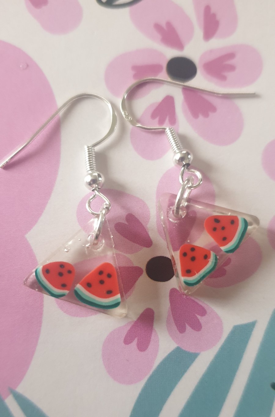 Triangle watermelon resin earrings