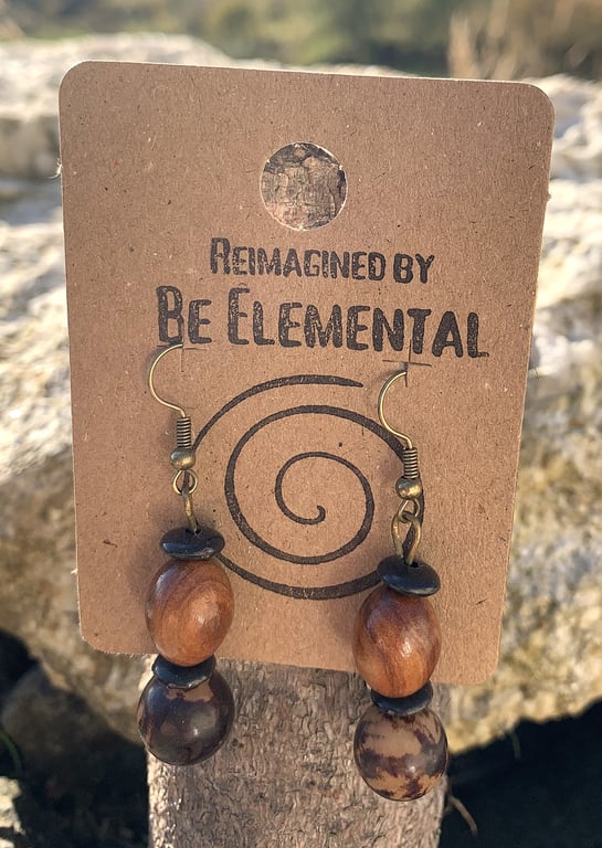 Wooden bead drop earrings