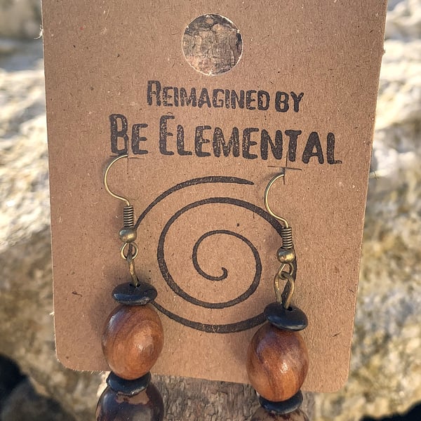 Wooden bead drop earrings