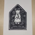 Creme Boo-lee Ghost A4 Lino Print 