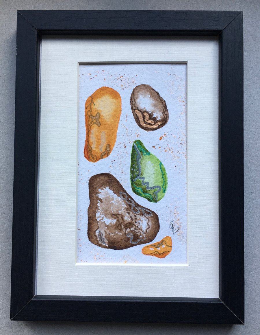 Original art Mid Green pebble 