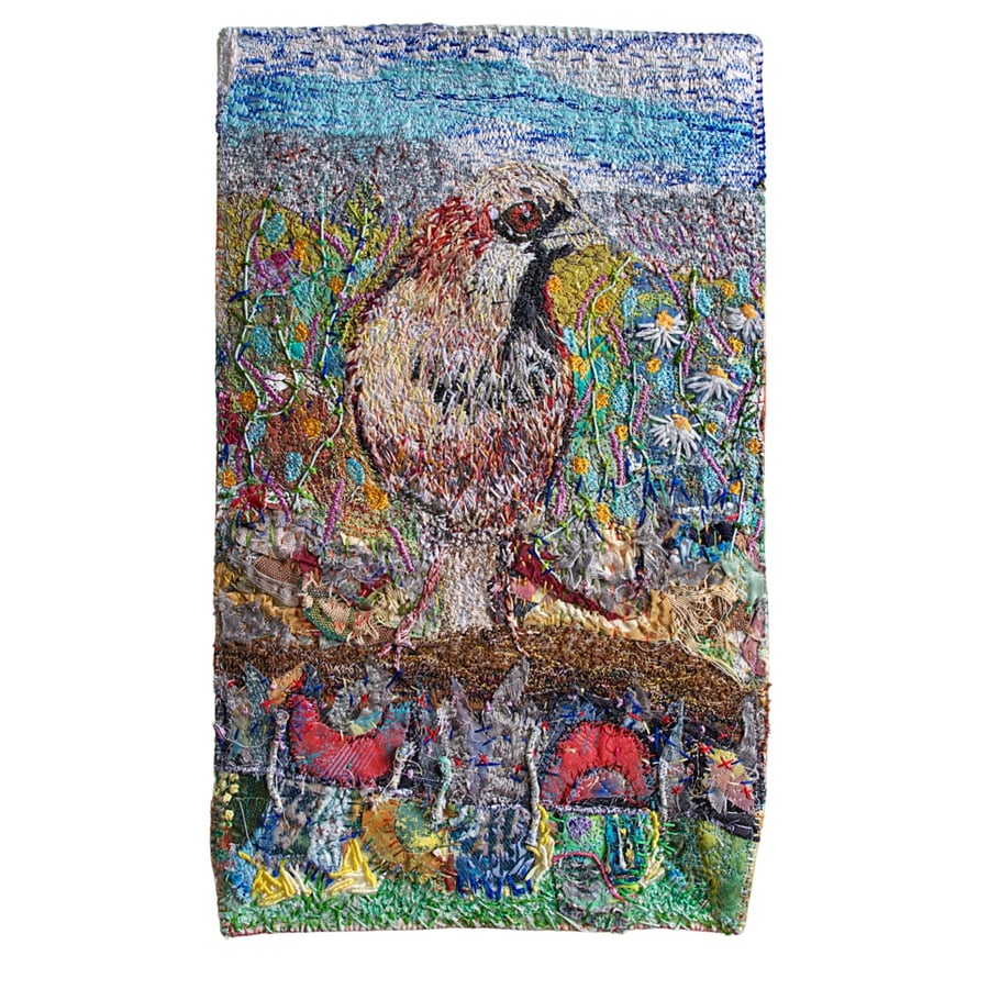 Textile wall art - British bird - sparrow - nature - eco gift - ready to hang