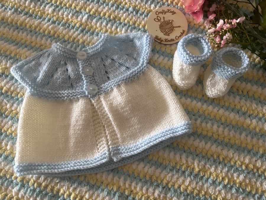 Handmade Knitted Baby Summer Cardigan & Bootees 