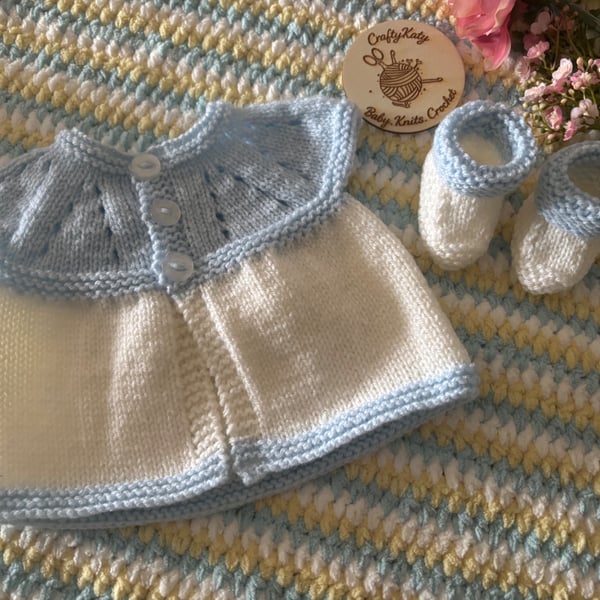 Handmade Knitted Baby Summer Cardigan & Bootees 