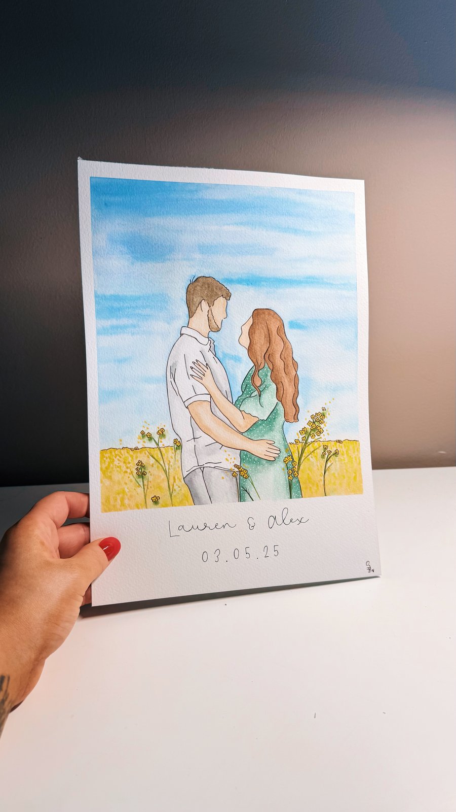 Engagement portrait, watercolour painting, hand painted, engagement gift, A5