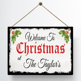 Metal Personalised Unique Christmas Family Sign Welcome Plaque Gift Holly Xmas