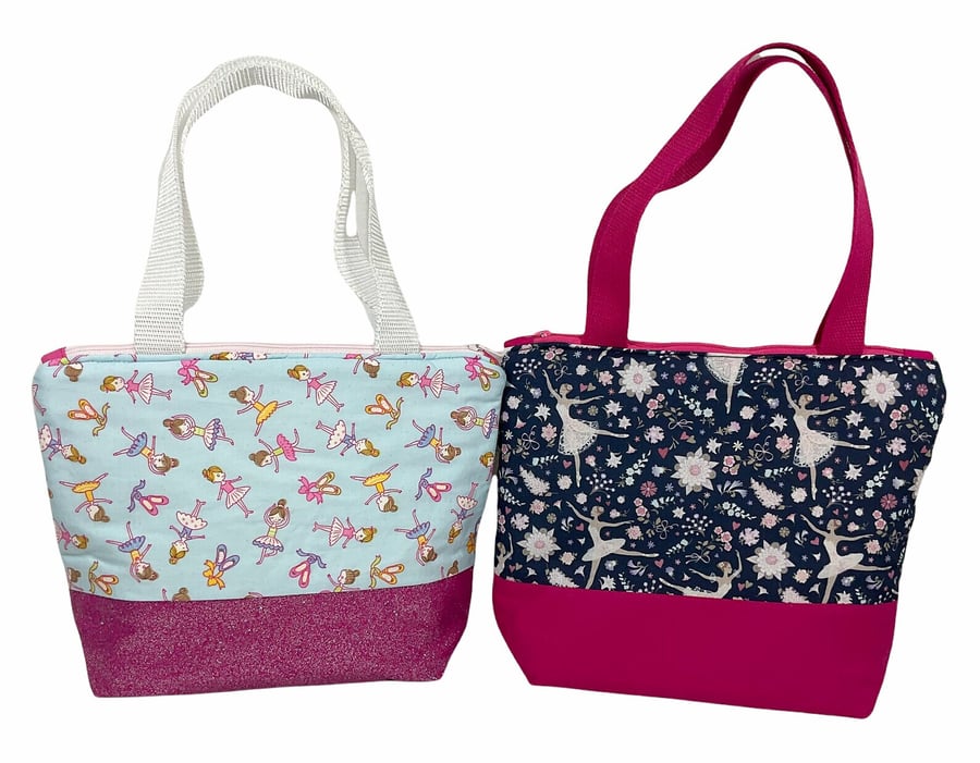 Girls toiletries bag, ballet bag, small tote bag, glittery pink bag, ballerina t