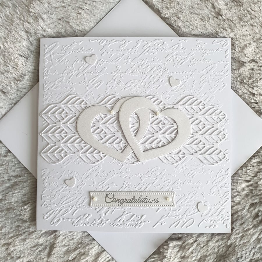 Wedding Card - White Hearts