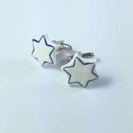 Cufflinks CHOOSE Colour Star Porcelain, glazed Handmade Ceramic Fathers Day