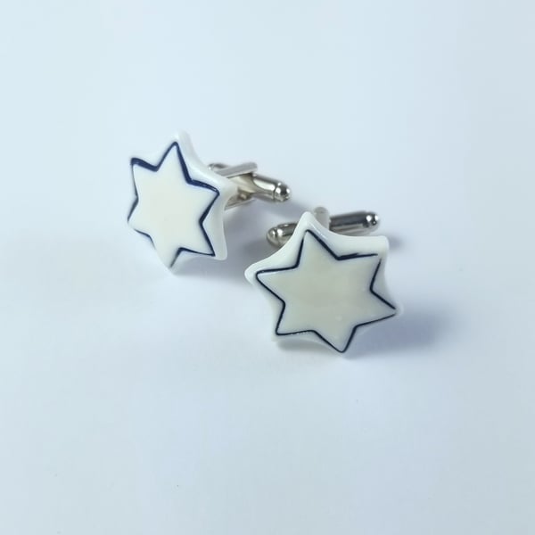 Cufflinks CHOOSE Colour Star Porcelain, glazed Handmade Ceramic Fathers Day