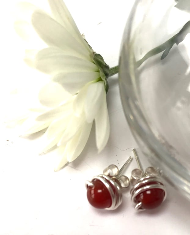 Sterling Silver Carnelian Stud Earrings