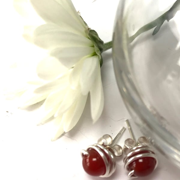 Sterling Silver Carnelian Stud Earrings