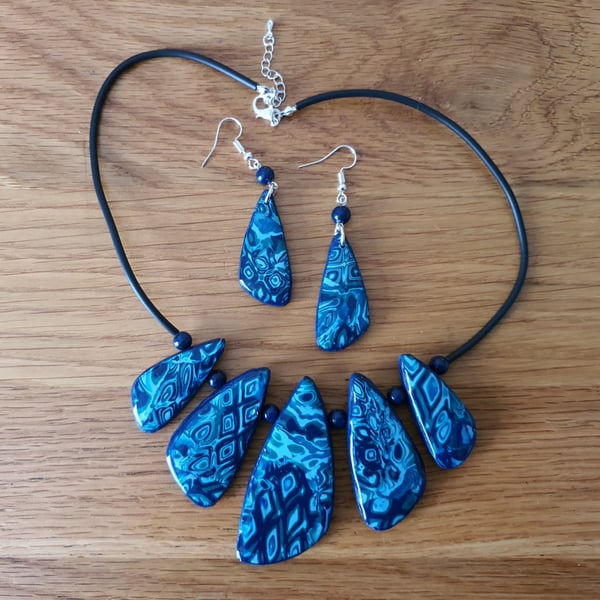 Unique Statement Necklace and Earring Set In Shades Of Blue