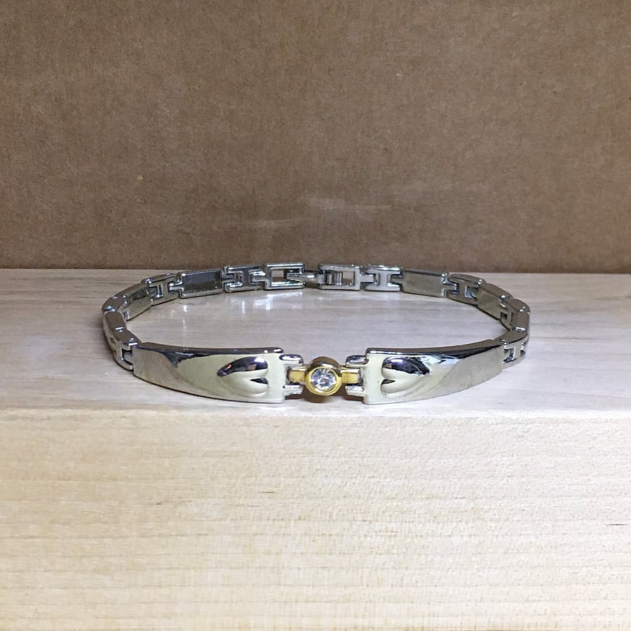 Upcycled stainless steel - Rhinestone - handmade bracelet