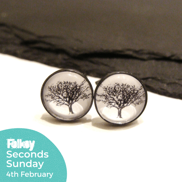 Seconds Sunday - Sterling Silver Oak Tree Studs - Woodland Earrings