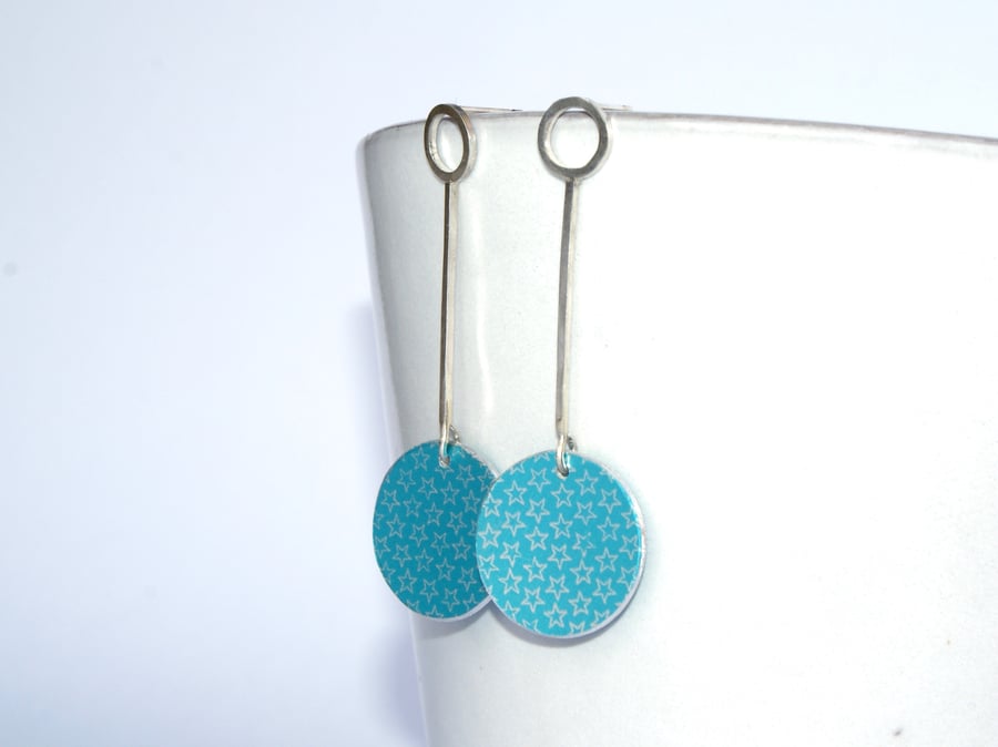 SALE Silver and turquoise starry drop earrings