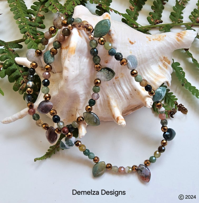 Dainty Fancy Jasper  & Haematite Choker Rose Gold Vermeil Necklace.