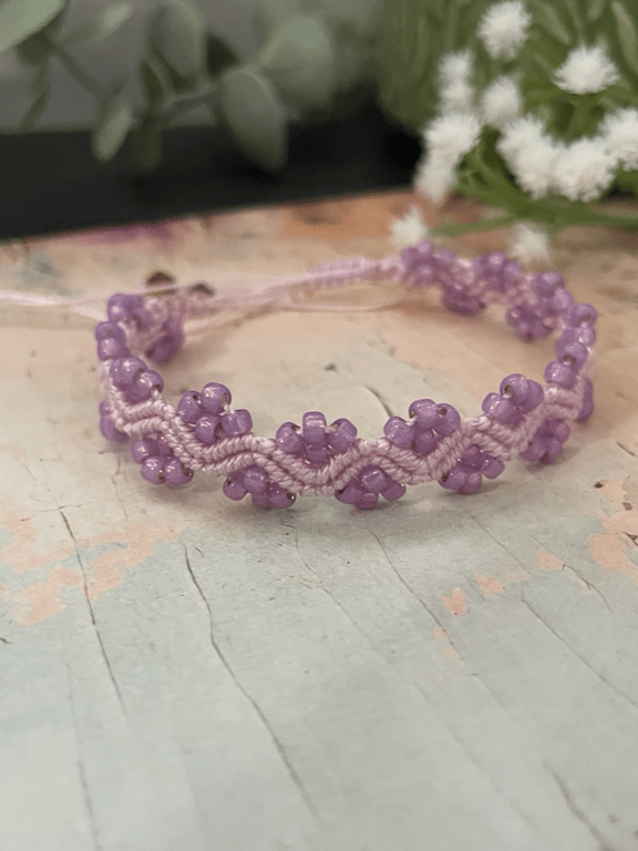 Beautiful petal pink micro macrame boho wave design adjustable bracelet 