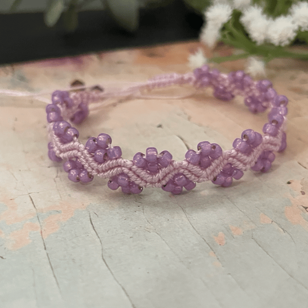 Beautiful petal pink micro macrame boho wave design adjustable bracelet 