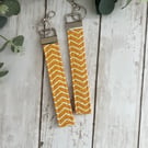 Key Fob Wristlet Set  in Mustard Yellow & White Chevron Fabric, Bag Strap