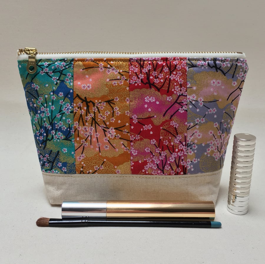 Japanese Blossoms Fabric Pouch Toiletries Makeup Bag