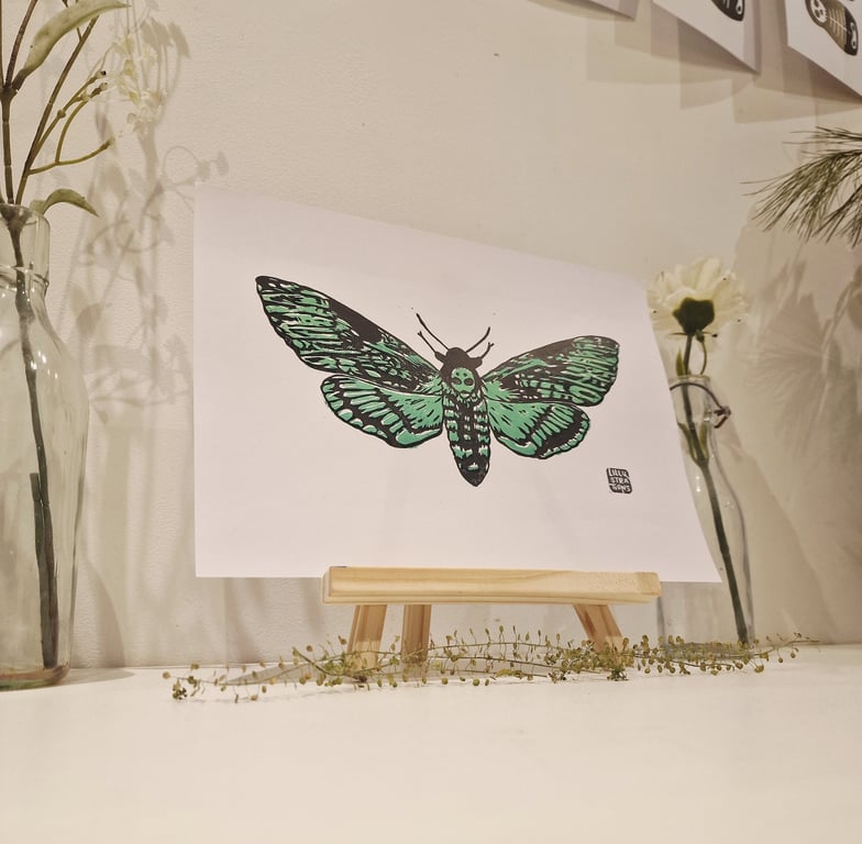 Death Moth in Green - Original Lino Print