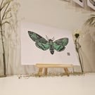 Death Moth in Green - Original Lino Print