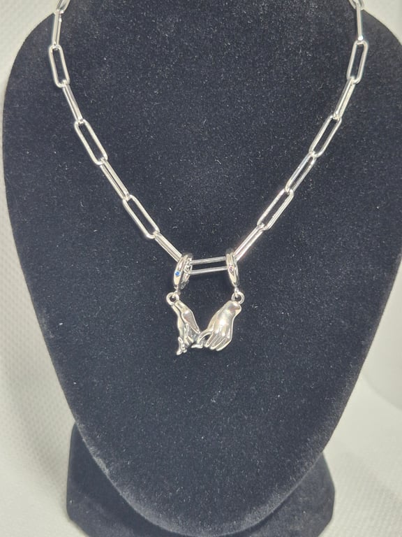 Sterling Silver Pinky Promise on a Silver Paperclip Chain Necklace