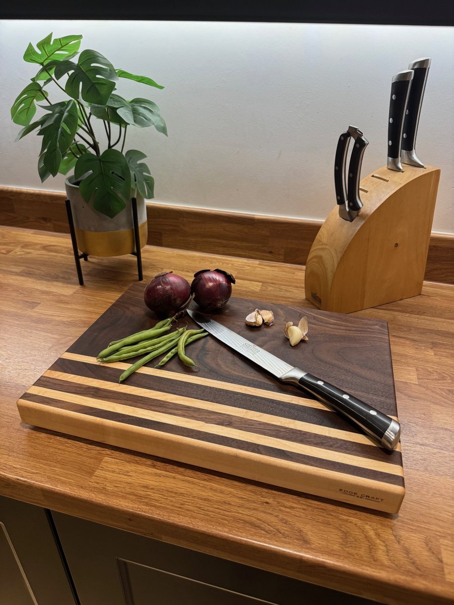Handmade Walnut & Maple Butcher Block Cutting Board - Kitchen Prep Serving Board