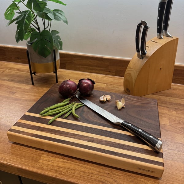 Handmade Walnut & Maple Butcher Block Cutting Board - Kitchen Prep Serving Board