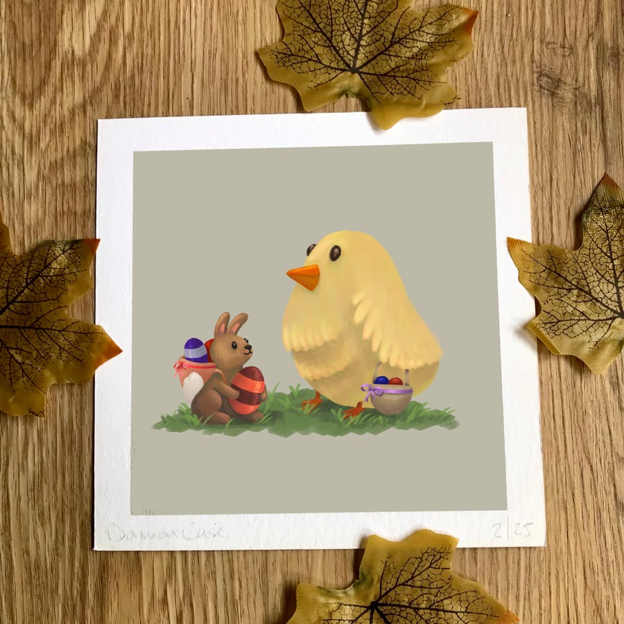 Easter Chick & Bunny Art Print