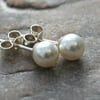 Sterling Silver and Swarovski Pearl Stud Earrings. June Birthstone.