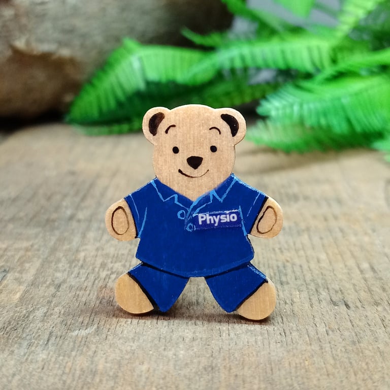 Physio Gift, Handmade Physiotherapist Bear Pin, Student Physio Lanyard Badge