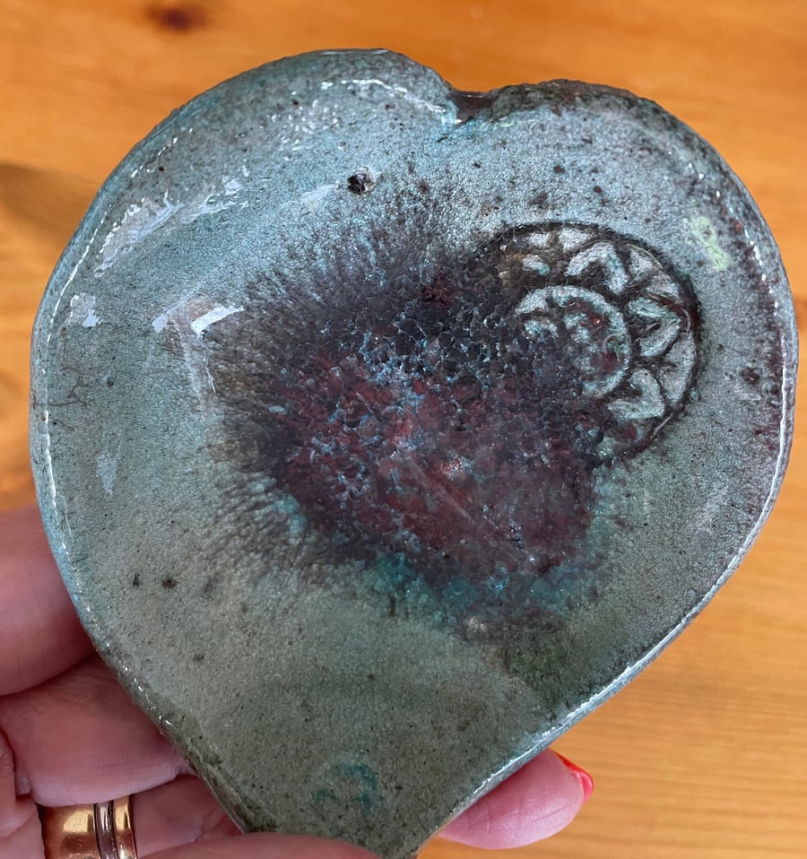 Raku heart ring dish