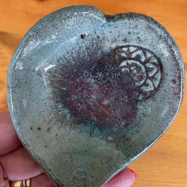 Raku heart trinket dish