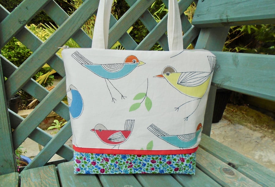 Large Cotton Toiletries Bag  with handles - Birds 