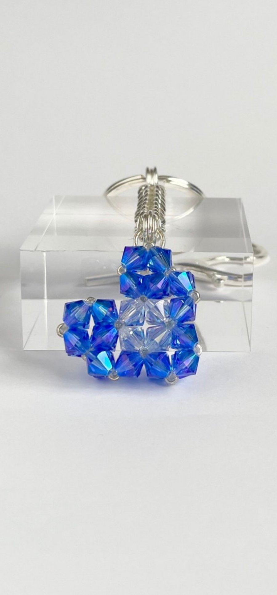 Crystal Clear AB and Blue Heart Handbag Charm, with a Chainmaille Chain, Keyring