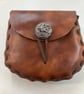 Medieval - Renaissance Style Brown Leather Pouch with Chinese Dragon button 