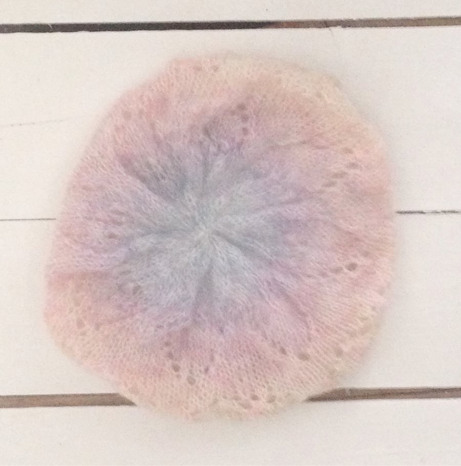 Pastel Rainbow Hand Knitted Beret - UK Free Post