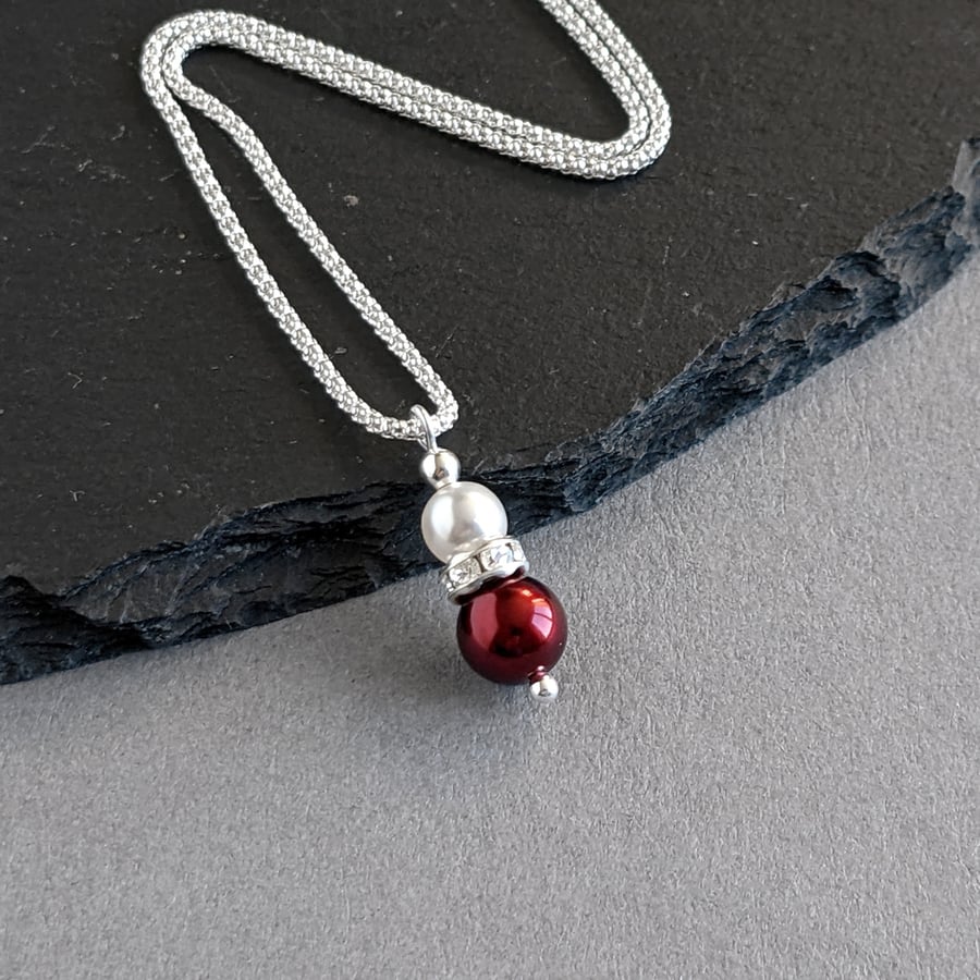 Claret Pearl Drop Necklace - Dark Red Wedding Jewellery - Burgundy Bridesmaids