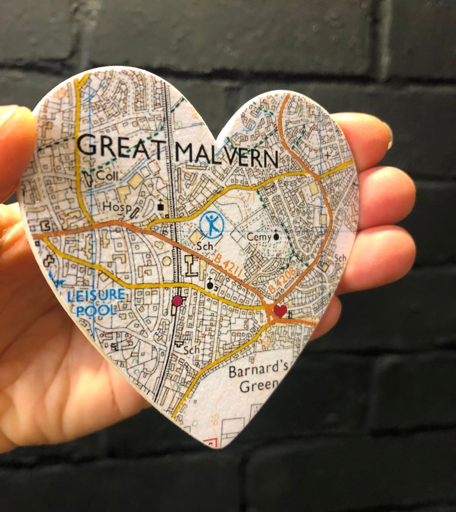 Personalised Map-Location-City FRIDGE MAGNET Hearts, New Home Postcode Gift