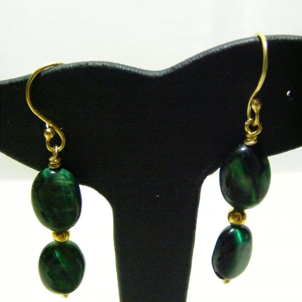 Green Tigers Eye Gemstone Earrings