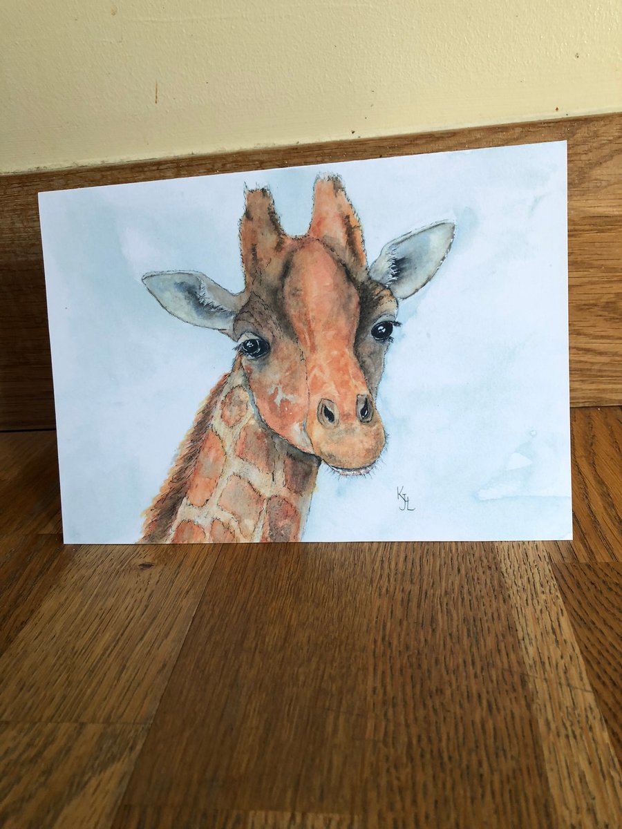  A5 blank card of my original giraffe watercolour