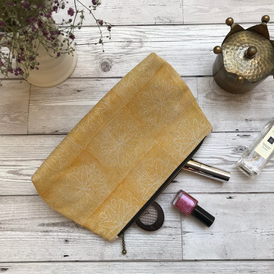 Hand Printed Linen Zipped Cosmetic Bag