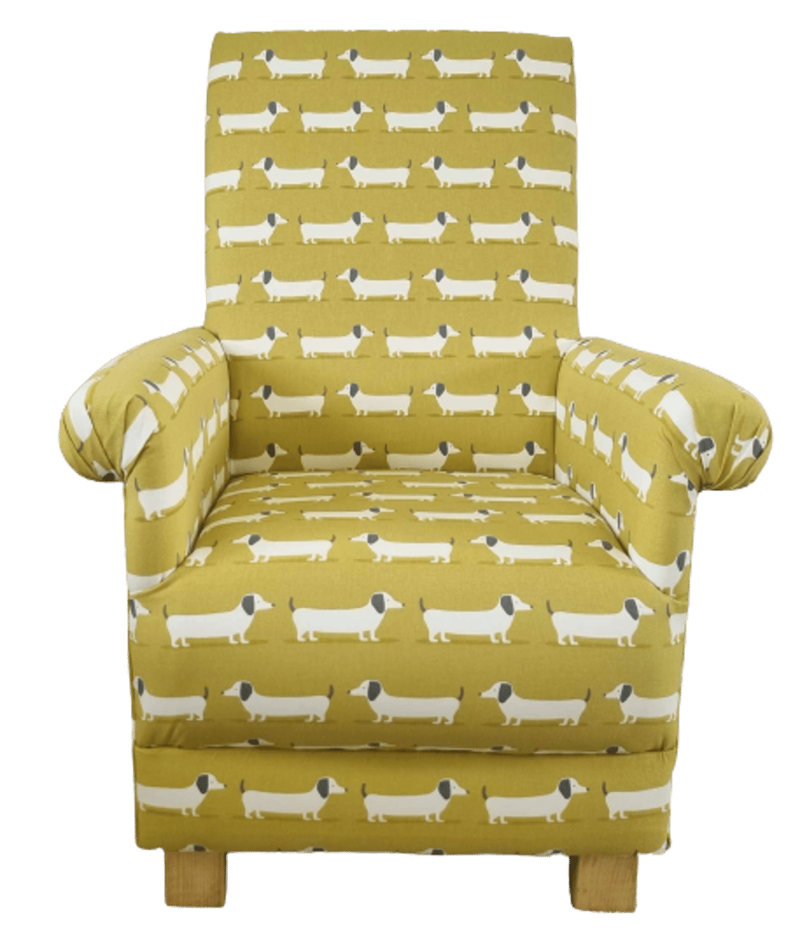 Ochre Hound Dogs Armchair Adult Chair Fryetts Fabric Mustard Accent Dachshunds
