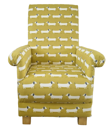 Ochre Hound Dogs Armchair Adult Chair Fryetts Fabric Mustard Accent Dachshunds