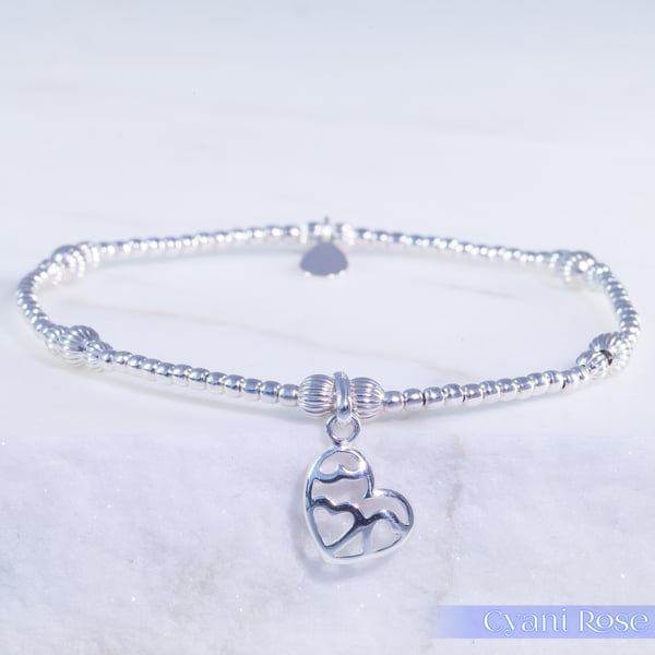 Sterling Silver Multi Heart charm bracelet romantic love gift