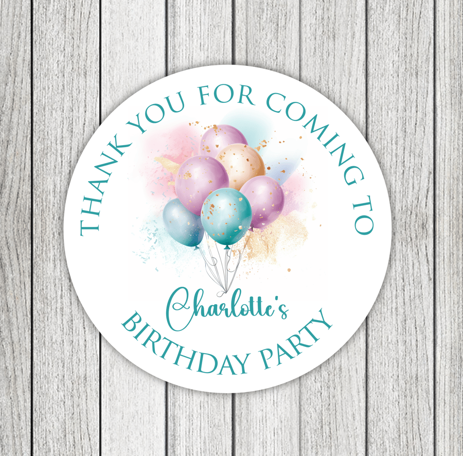 15 Pastel Balloons Thank You For Coming Birthday Party Stickers